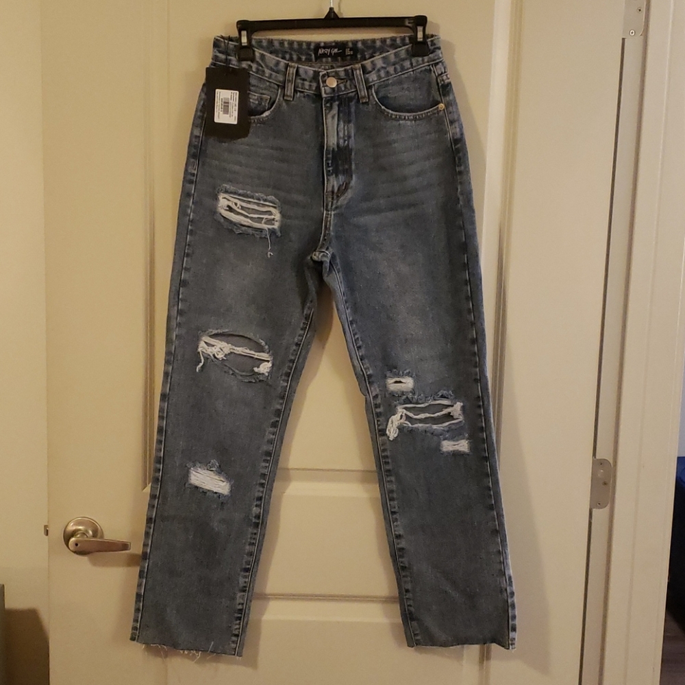 Nasty Gal Distressed Straight Leg Jeans